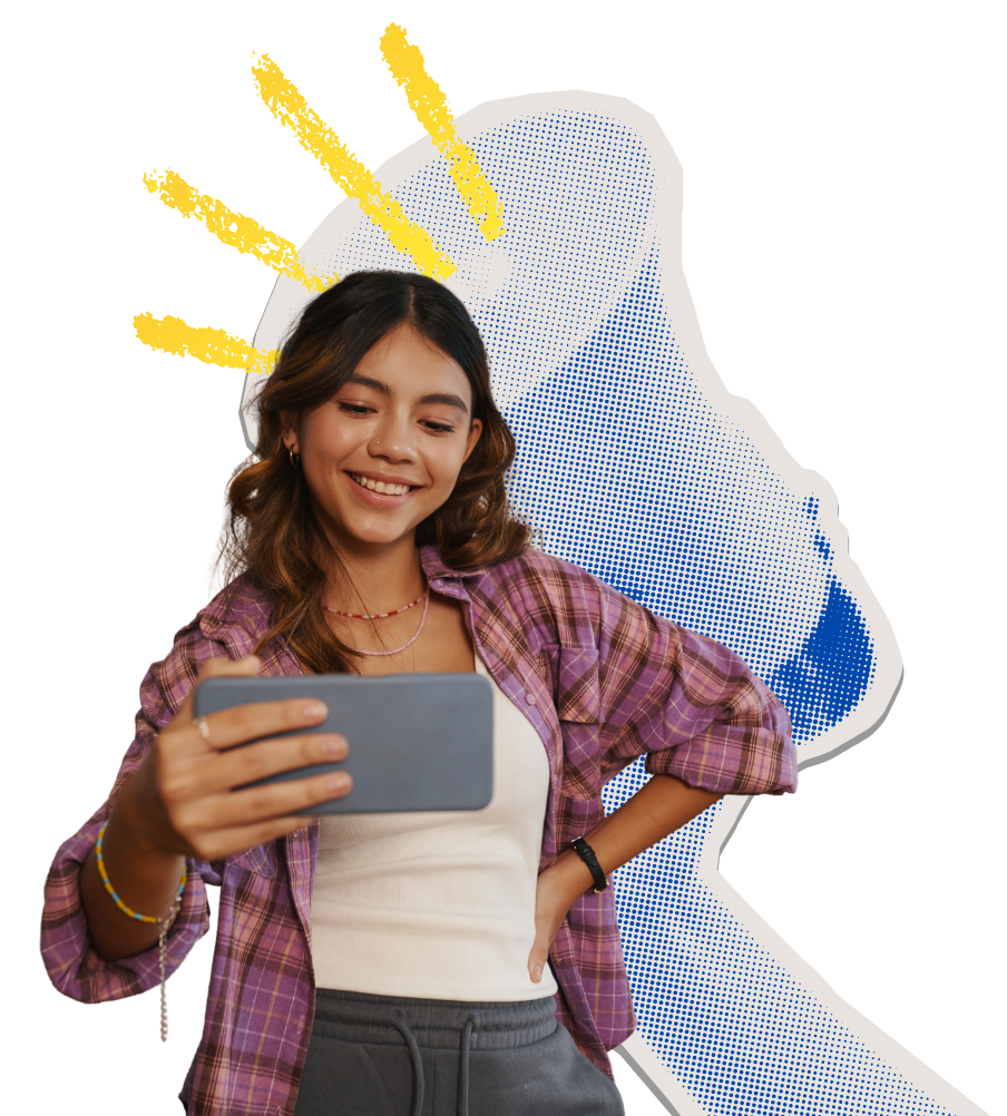 Student holding tablet with creative halo illustration